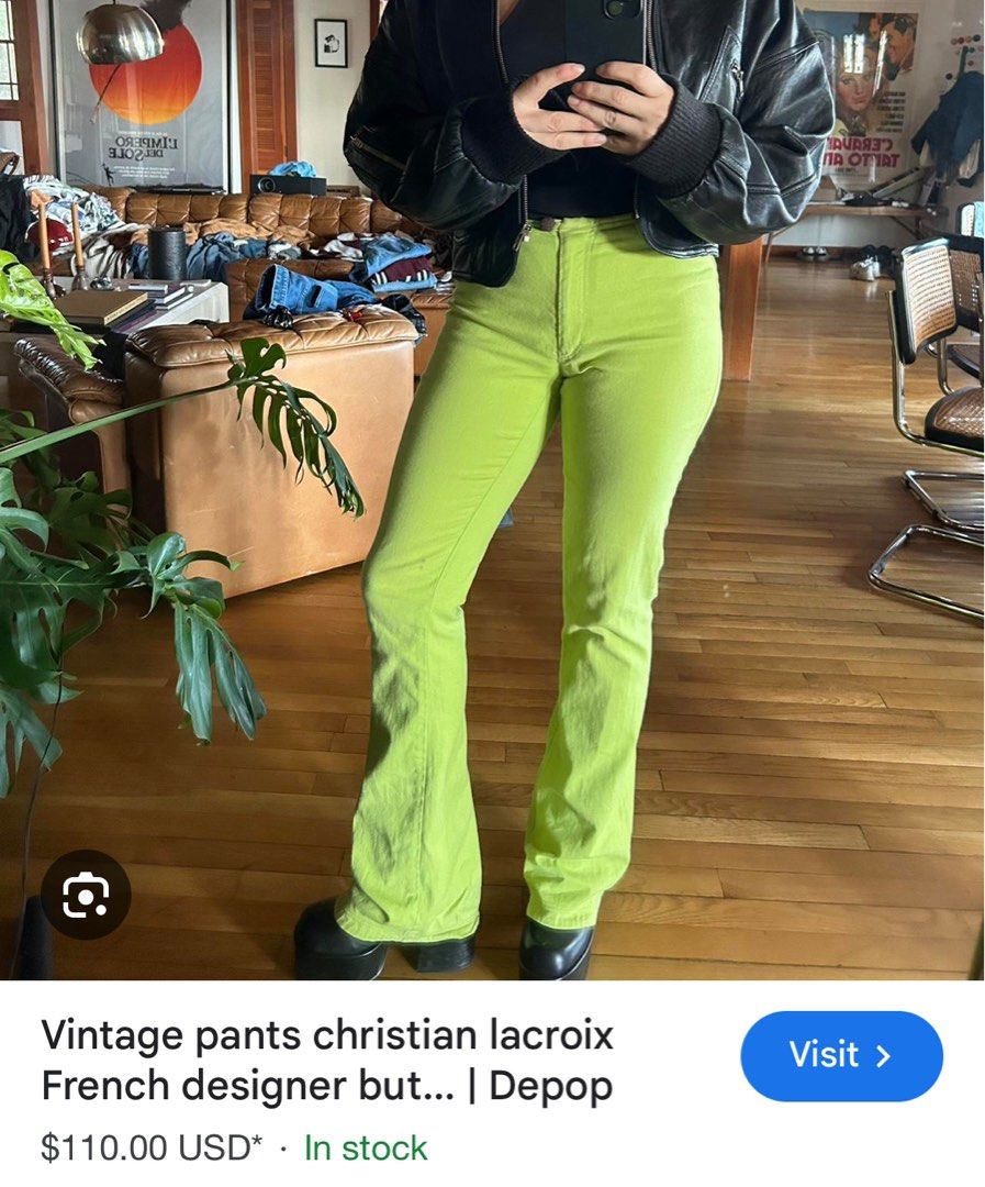 Vintage Y2k Christian Lacroix Bootcut Flared Pants (Category: Luxury Apparel) located in Quezon City. Submitted by deux.ph (Listing ID 1443555413, Image 3). Description: SIZE: 26 on tag DIMENSIONS *laid flat: • Waist : 13.50 in. • Hips : 17 in. • Rise (waist to crotch) : 9.50 in. • Inseam (crotch to hem): 27.25 in. • Length (waist to hem) : 36.25 in. • Hem (leg hole) : 9 in. COLOR: seafoam green, tiffany blue-green, turquoise, Aqua mint DETAILS: 