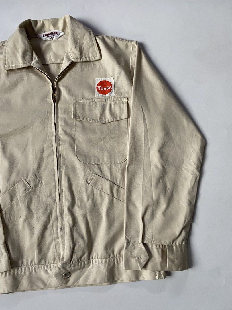 Vintage Kawasaki Workwear Jacket (Category: Coats, Jackets and Outerwear) located in Baguio. Submitted by the_gunstore (Listing ID 1443541251, Image 2). Description: Size tagged: M Issue: Stains, Missing Button (1) Width:20 Length:24 Shoulder:16 Sleeve:21.