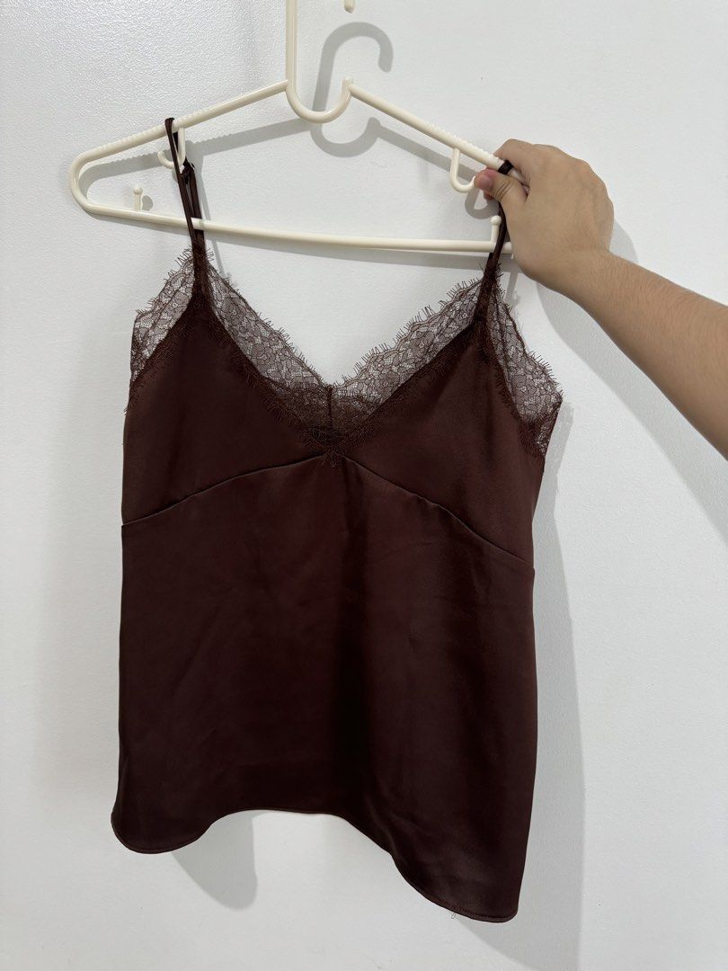 Zara Brown Lace Trim Cami Top (Category: Sleeveless) located in Cebu City. Submitted by silver.k.declutters (Listing ID 1443598580, Image 1). Description: Last price posted.