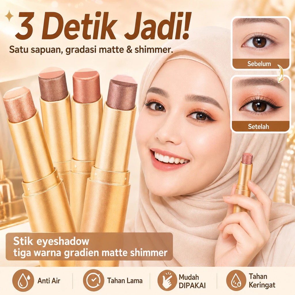 3 Detik Jadi Stik Eyeshadow Tiga Warna Dengan Glitter Gradien - Tahan ...