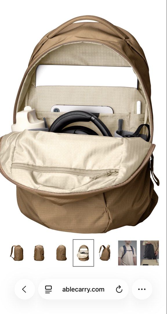Able Carry Thirteen Backpack (Ripstop Tan) (Category: Backpacks) located in Mandaluyong City. Submitted by mcpeppo (Listing ID 1443124440, Image 2). Description: - Brand: Able Carry - Model: Thirteen Daybag - Color: Ripstop Tan - Purchase Location: The Baggery (Taipei, Taiwan) - Included: Dust bag, original tags - Purchase Date: March 28, 2026 - Used it once in Taipei Please see link for complete bag review: https://youtu.be/MV2vrCc9jMs?si=uS3T1T