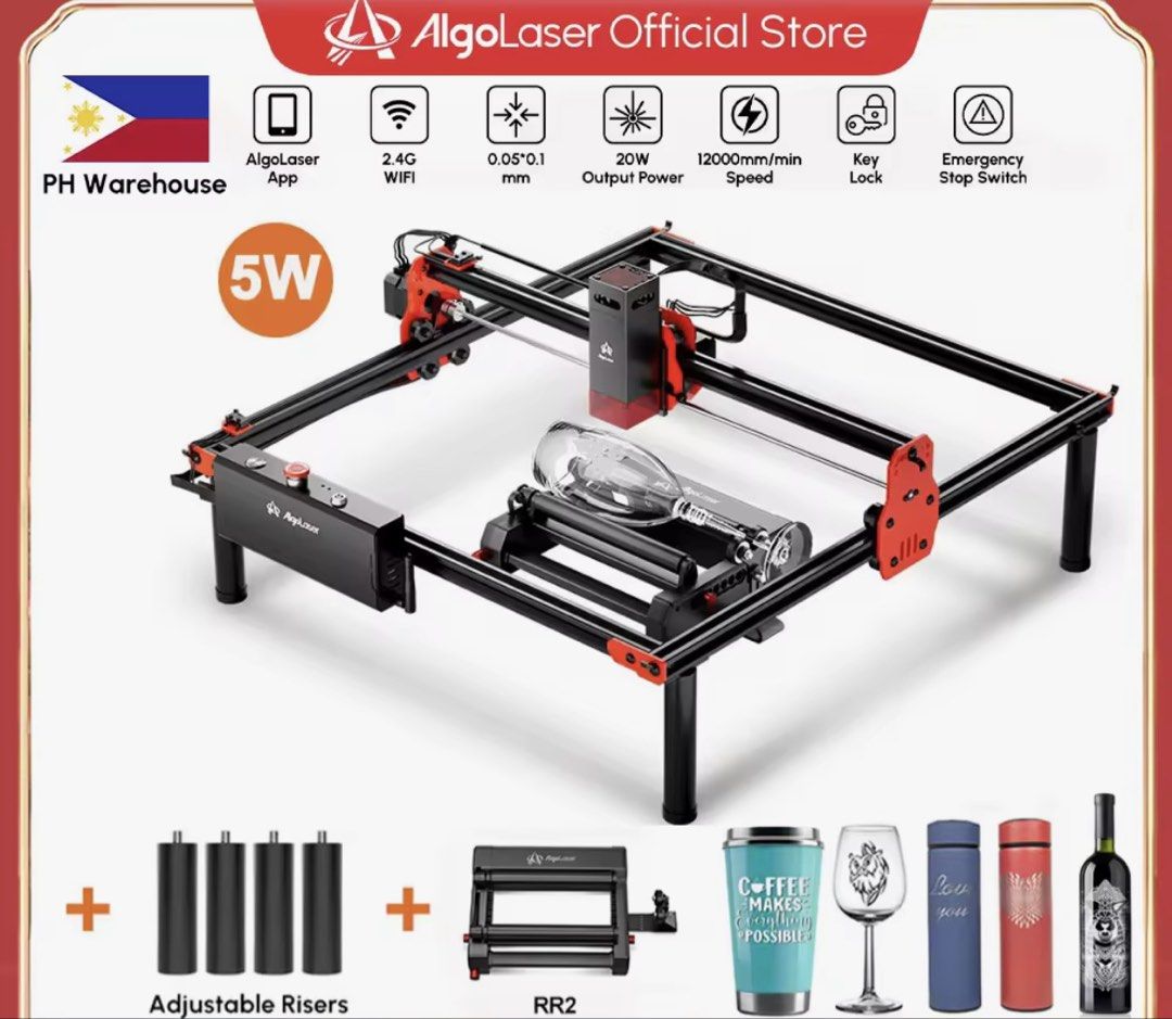 Algolaser 5W diy kit (Category: Printers, Scanners & Copiers) located in Quezon City. Submitted by ijuanashop (Listing ID 1443806189, Image 2). Description: For sale AlgoLaser DIY Kit 5W ₱12,000 (slightly negotiable) Condition: EUC (Excellent Used Condition) Used a few times only Perfect for DIY engraving, personalized gifts, and small startup business Includes: Universal Riser 2.0 – for taller/thicker items Rotary Roller RR2 – for tumblers, bott