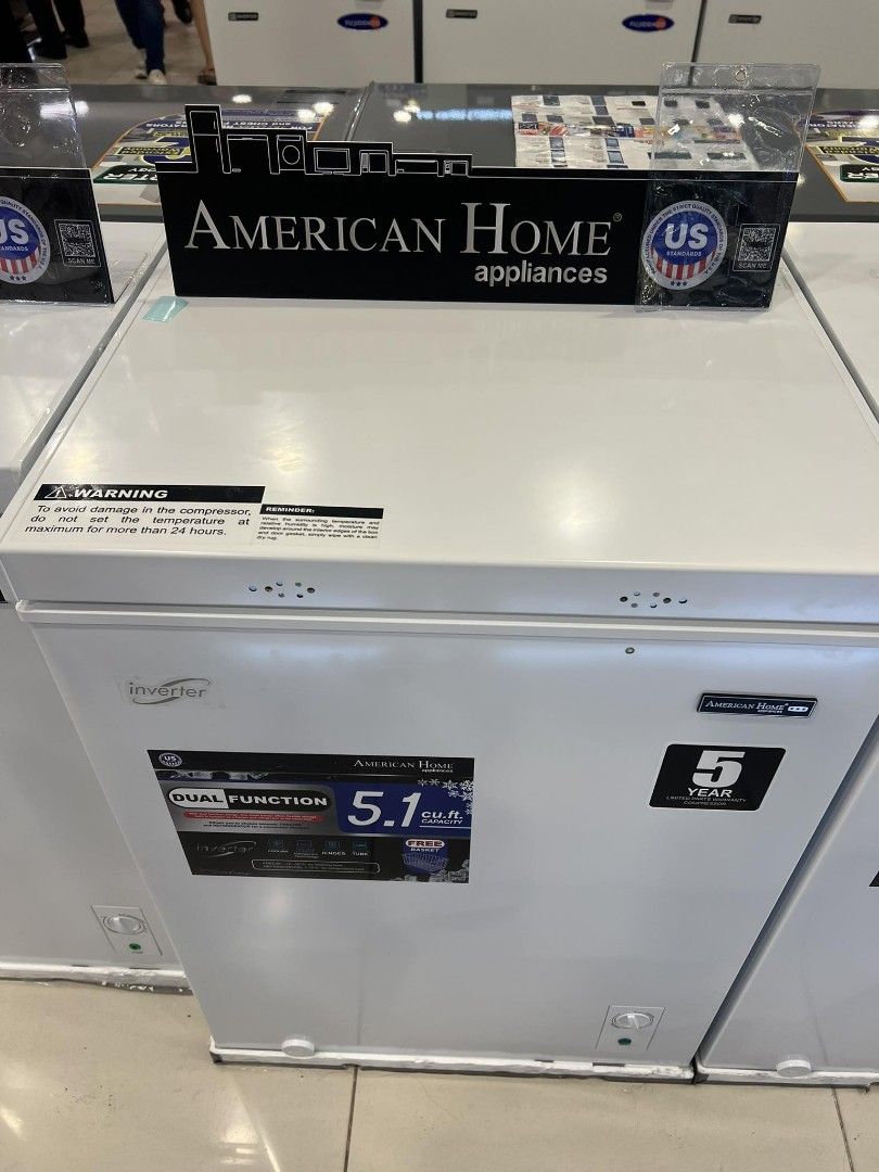 AMERICAN HOME CHEST FREEZER , SOLID TOP DOOR (INVERTER TYPE) (Category: Refrigerators and Freezers) located in Manila. Submitted by chuck_claros (Listing ID 1443716467, Image 3). Description: AMERICAN HOME CHEST FREEZER SOLID TOP DOOR (INVERTER TYPE) ☑️BRAND NEW FACTORY SEALED UNIT WITH OFFICIAL SALES INVOICE AND WARRANTY ◽(INVERTER TYPE MODEL) 3.5 cu.ft - ACF M24INV0035DF - 9,790 5.1 cu.ft - ACF M24INV0051DF - 10,590 7 cu.ft - ACF M24INV0070DF -