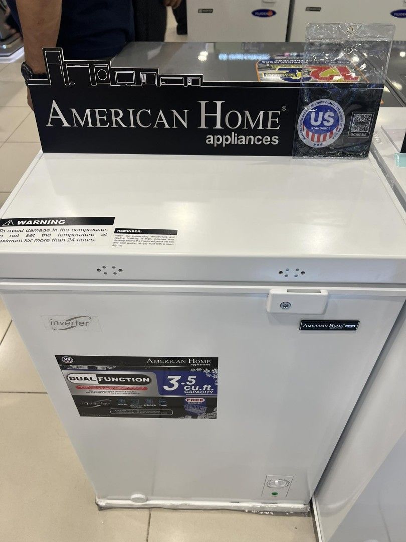 AMERICAN HOME CHEST FREEZER , SOLID TOP DOOR (INVERTER TYPE) (Category: Refrigerators and Freezers) located in Manila. Submitted by chuck_claros (Listing ID 1443716467, Image 2). Description: AMERICAN HOME CHEST FREEZER SOLID TOP DOOR (INVERTER TYPE) ☑️BRAND NEW FACTORY SEALED UNIT WITH OFFICIAL SALES INVOICE AND WARRANTY ◽(INVERTER TYPE MODEL) 3.5 cu.ft - ACF M24INV0035DF - 9,790 5.1 cu.ft - ACF M24INV0051DF - 10,590 7 cu.ft - ACF M24INV0070DF -