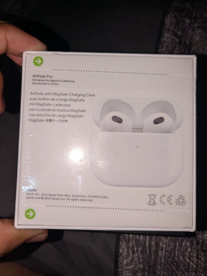 Apple AirPods 3rd Gen with MagSafe Charging Case (Category: Earphones) located in Legazpi City. Submitted by cedsenterprises (Listing ID 1443711522, Image 2). Description: - Apple AirPods with MagSafe Charging Case - Designed by Apple in California - Assembled in China - Delivers great sound quality - Offers seamless connectivity - Available for purchase today Brand new sealed..
