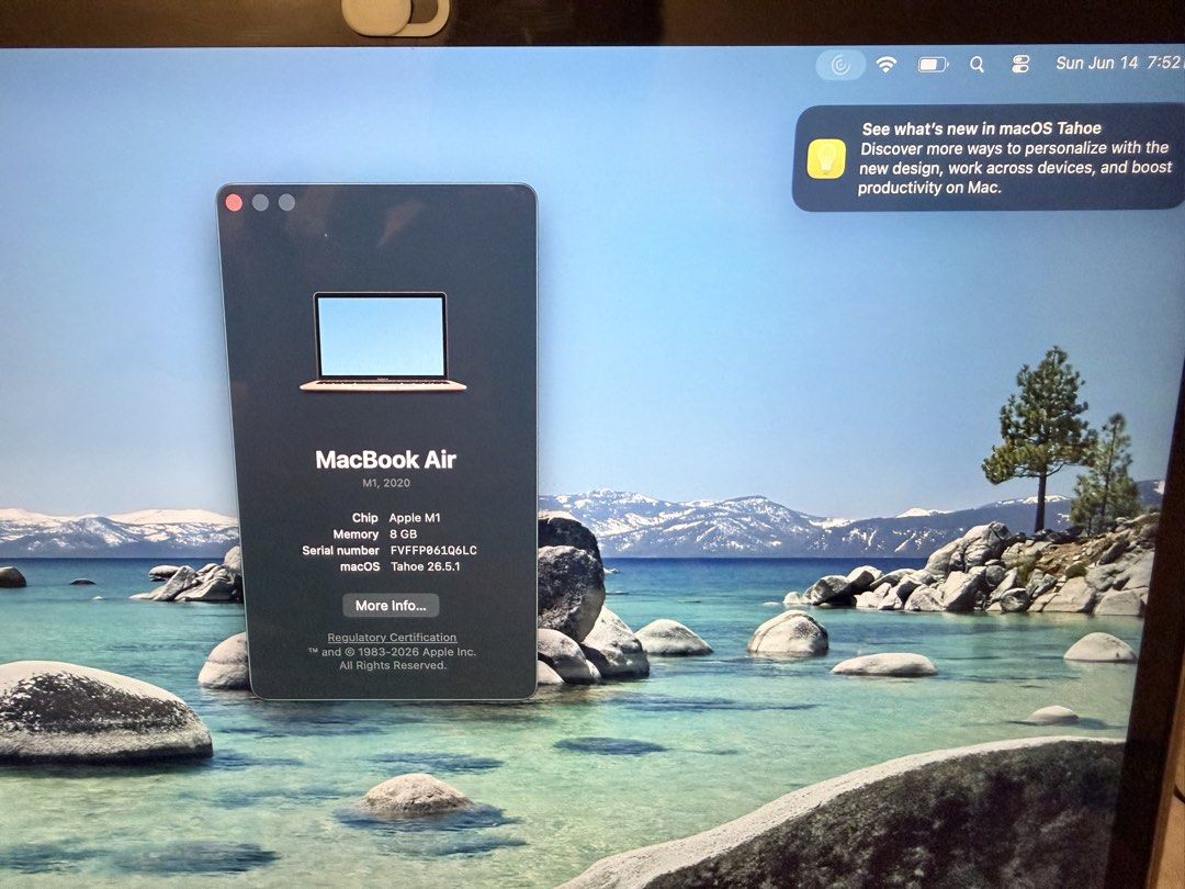 Apple MacBook Air M1, 2020, pink gold (Category: Laptops & Notebooks) located in Makati City. Submitted by rain3dr0ps (Listing ID 1443833596, Image 3). Description: - MacBook Air M1 Chip - Released: 2020 - Color: Gold - Memory: 8GB RAM - Operating System: macOS Tahoe 26.5.1 - Condition: no dents, no scratches - with box, test all you want - Sold as is, rfs: upgrade Batt health 86% Free apple keyboard Pick up in Avida Towers San Lorenzo Chino Roce