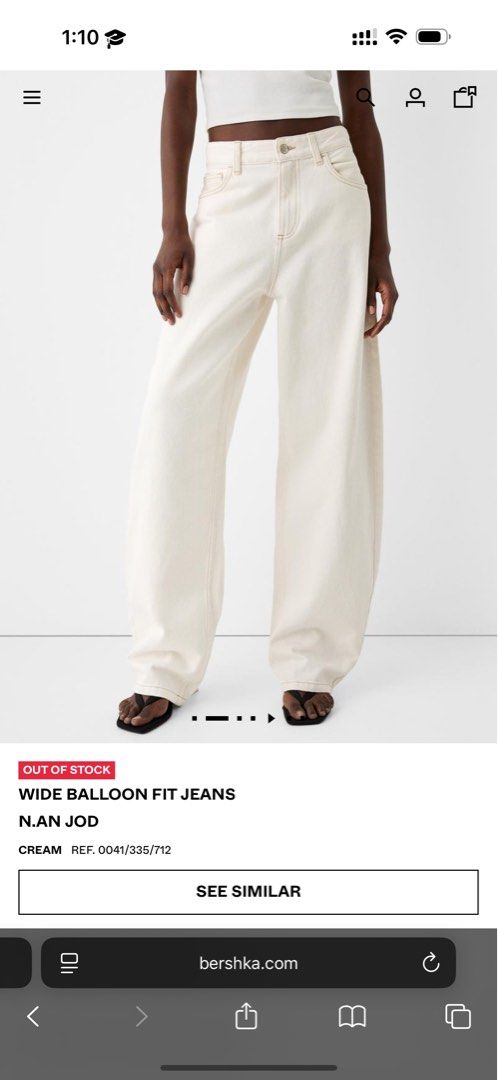 Bershka wide balloon jeans/pants (Category: Jeans) located in Quezon City. Submitted by lapreluv (Listing ID 1443745906, Image 1). Description: See pics for the measurement. No when worn Perf for tall girls! I’m 5’4 and the pants is til below my ankle RFS: Gained weight.
