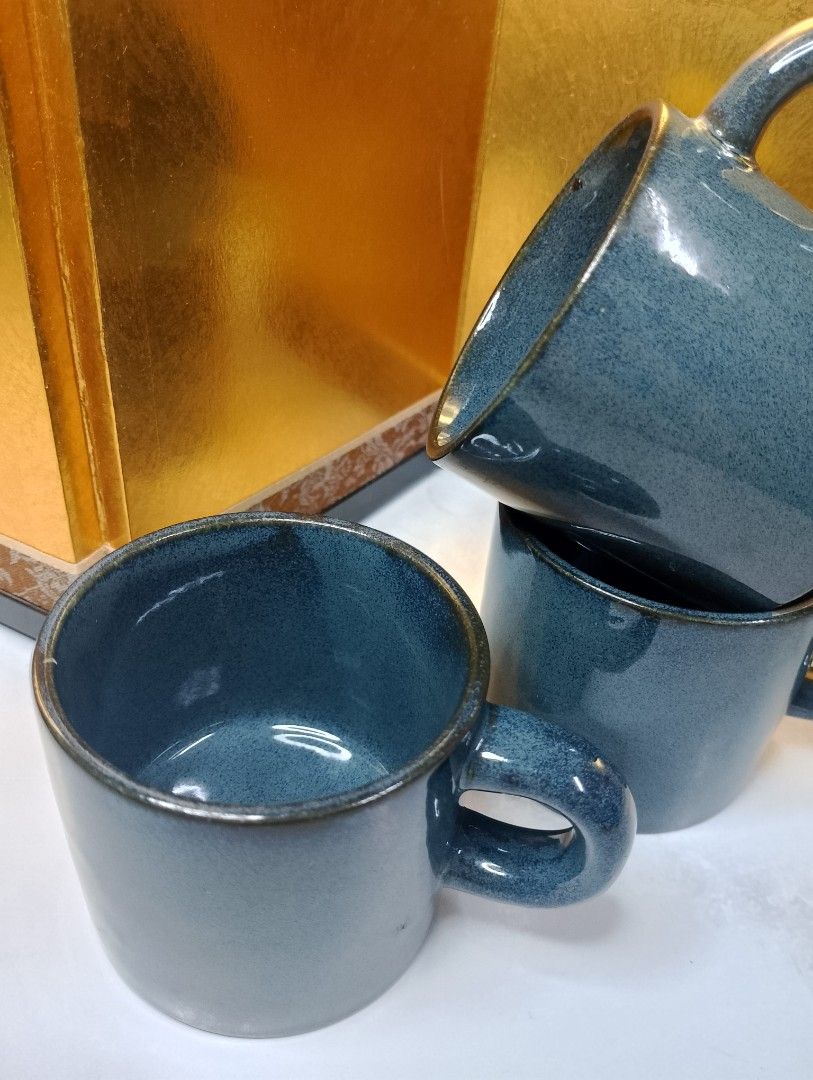 Blue Speckled Ceramic Espresso Cups (Category: Coffee & Tea Tableware) located in Valenzuela. Submitted by buylaaaaa (Listing ID 1443848036, Image 2). Description: - Set of 3 blue speckled ceramic espresso cups - Sturdy handles and dark rims - Ideal size for tea - Suitable for home or office use.