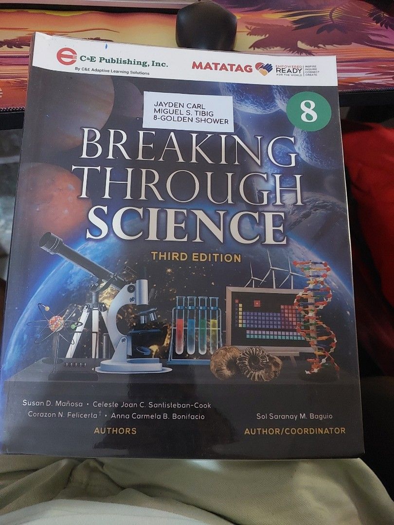 Breaking Through Science Grade 8 Third Edition Textbook (Category: Textbooks) located in Rodriguez. Submitted by fastdog.938590 (Listing ID 1443721068, Image 1). Description: no answers with plastic cover.