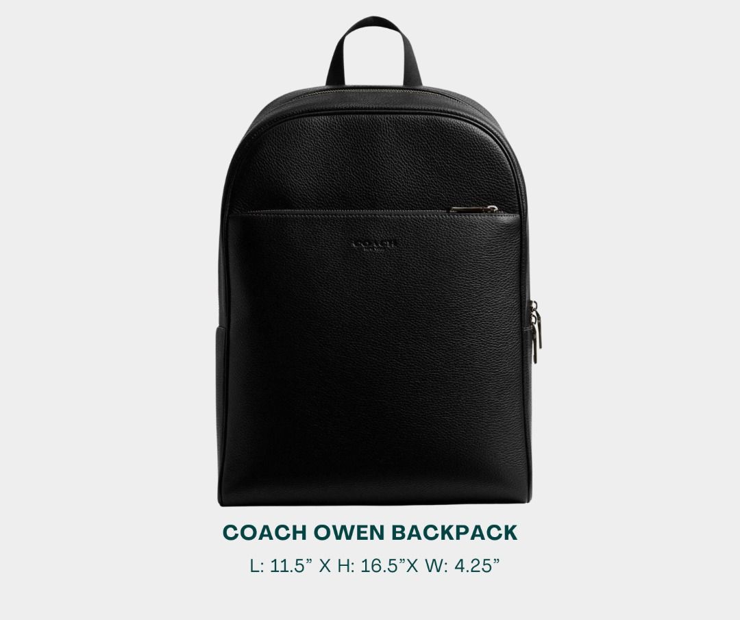 COACH Backpack for Men (Category: Backpacks) located in Manila. Submitted by moncaro.outlet (Listing ID 1443779714, Image 1). Description: COACH Outlet Owen Backpack - For Office or Formal Wear 💼 - In Signature Canvas (Pebble Black) - Size: L: 11.5” x H: 16.5”x W: 4.25” - Inclusions: Coach Paper Bag + Dust Bag - Lowest Price Guaranteed 💯 - From DTI Registered Supplier 🫡 - For MEETUP / PICKUP / DELIVERY ✅ FB Page: Moncaro Outlet IG Page: @monca