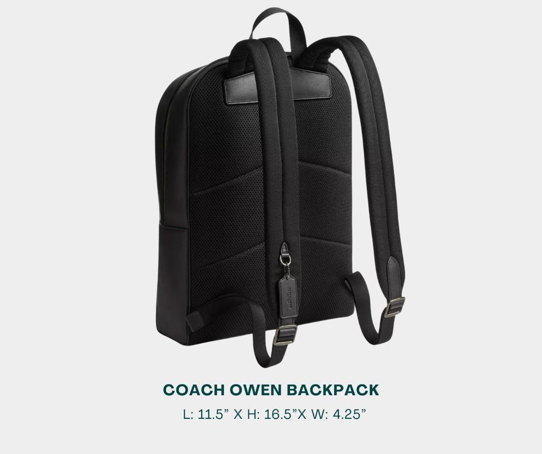 COACH Backpack for Men (Category: Backpacks) located in Manila. Submitted by moncaro.outlet (Listing ID 1443779714, Image 2). Description: COACH Outlet Owen Backpack - For Office or Formal Wear 💼 - In Signature Canvas (Pebble Black) - Size: L: 11.5” x H: 16.5”x W: 4.25” - Inclusions: Coach Paper Bag + Dust Bag - Lowest Price Guaranteed 💯 - From DTI Registered Supplier 🫡 - For MEETUP / PICKUP / DELIVERY ✅ FB Page: Moncaro Outlet IG Page: @monca