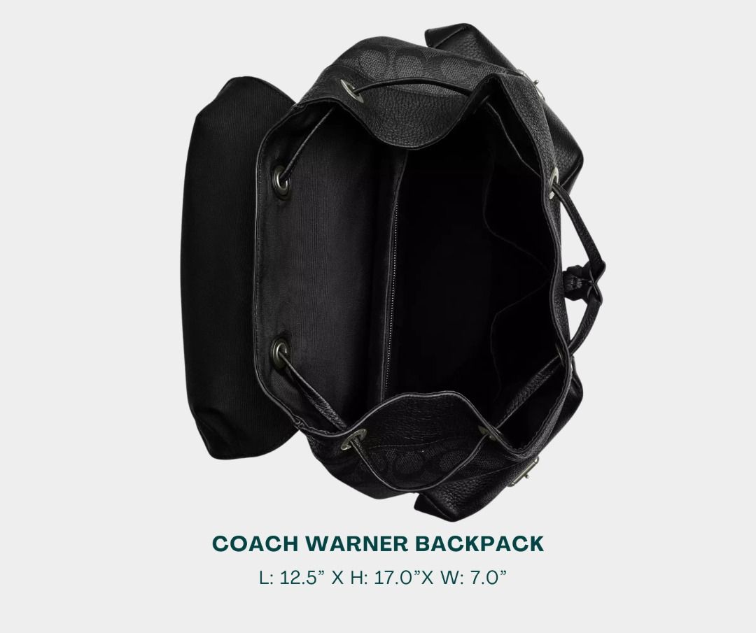 COACH Backpack for Men (Category: Backpacks) located in Manila. Submitted by moncaro.outlet (Listing ID 1443780398, Image 3). Description: COACH Outlet Warner Backpack - For Office or Formal Wear 💼 - In Signature Canvas - Size: L: 12.5” x H: 17.0”x W: 7.0” - Inclusions: Coach Paper Bag + Dust Bag - Lowest Price Guaranteed 💯 - From DTI Registered Supplier 🫡 - For MEETUP / PICKUP / DELIVERY ✅ FB Page: Moncaro Outlet IG Page: @moncaro.outlet.