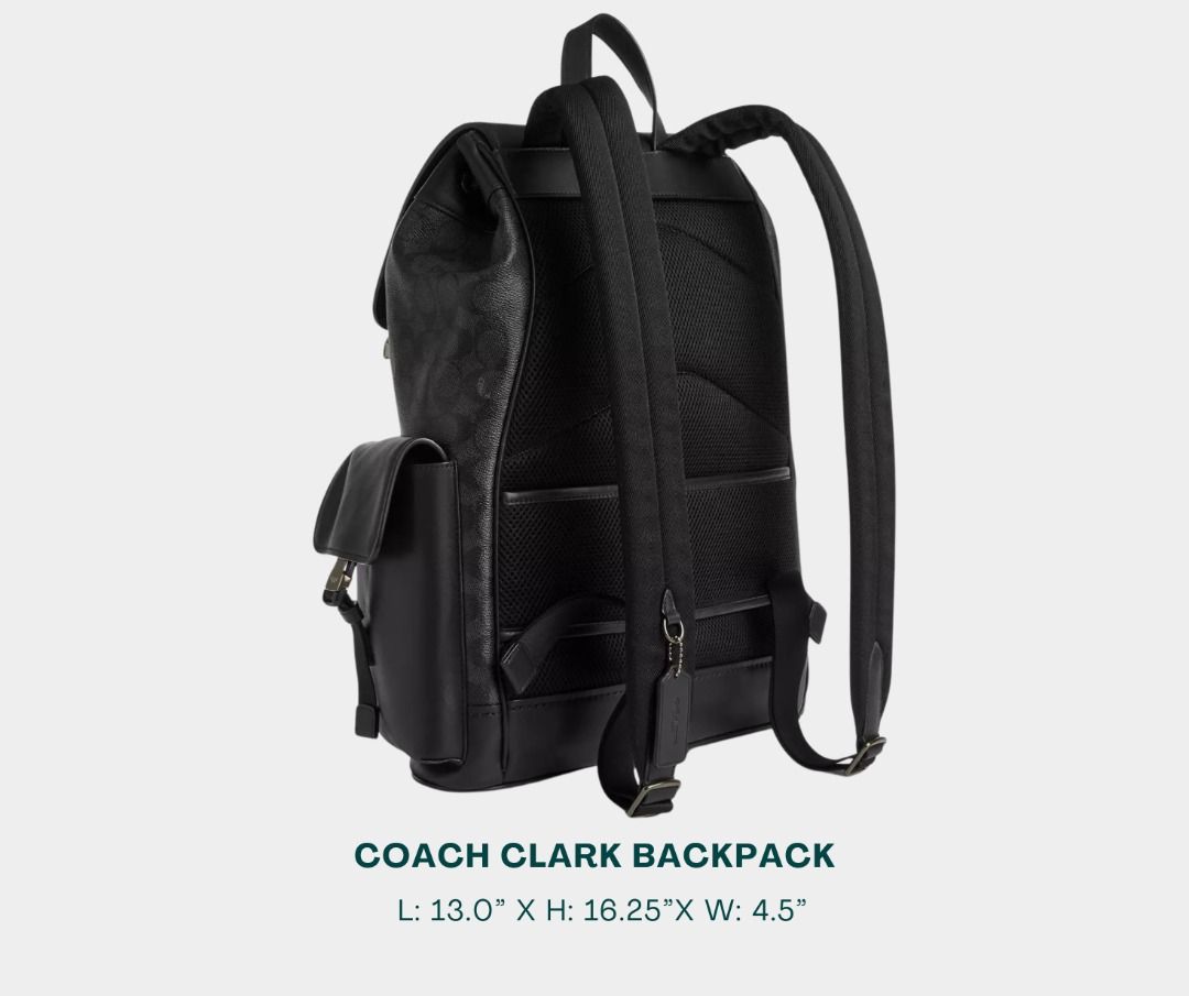 COACH Backpack for Men (Category: Backpacks) located in Manila. Submitted by moncaro.outlet (Listing ID 1443782159, Image 2). Description: COACH Outlet Clark Backpack - For Office or Formal Wear 💼 - In Signature Canvas (Type: Monogram) - Size: L: 13.0” x H: 16.25”x W: 4.5” - Inclusions: Coach Paper Bag + Dust Bag - Lowest Price Guaranteed 💯 - From DTI Registered Supplier 🫡 - For MEETUP / PICKUP / DELIVERY ✅ FB Page: Moncaro Outlet IG Page: @mo