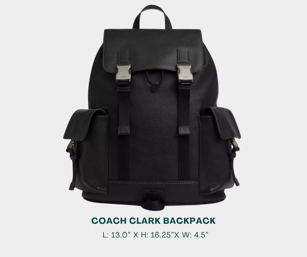COACH Backpack for Men (Category: Backpacks) located in Manila. Submitted by moncaro.outlet (Listing ID 1443782729, Image 1). Description: COACH Outlet Clark Backpack - For Office or Formal Wear 💼 - In Signature Leather (Type: Pebble) - Size: L: 13.0” x H: 16.25”x W: 4.5” - Inclusions: Coach Paper Bag + Dust Bag - Lowest Price Guaranteed 💯 - From DTI Registered Supplier 🫡 - For MEETUP / PICKUP / DELIVERY ✅ FB Page: Moncaro Outlet IG Page: @mon