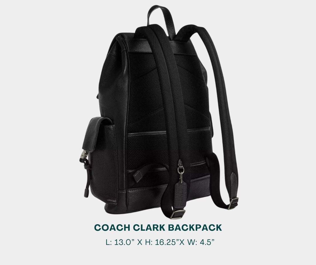 COACH Backpack for Men (Category: Backpacks) located in Manila. Submitted by moncaro.outlet (Listing ID 1443782729, Image 2). Description: COACH Outlet Clark Backpack - For Office or Formal Wear 💼 - In Signature Leather (Type: Pebble) - Size: L: 13.0” x H: 16.25”x W: 4.5” - Inclusions: Coach Paper Bag + Dust Bag - Lowest Price Guaranteed 💯 - From DTI Registered Supplier 🫡 - For MEETUP / PICKUP / DELIVERY ✅ FB Page: Moncaro Outlet IG Page: @mon