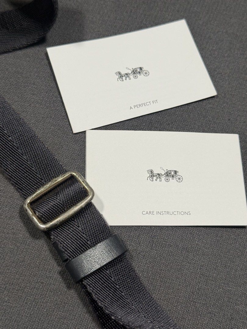 Authentic Coach Signature Canvas Belt Bag (Category: Luxury Bags & Wallets) located in Manila. Submitted by rcxyz (Listing ID 1443877786, Image 3). Description: - Authentic Coach Belt Bag - Signature Print (Black & Grey) - Signs of Usage in Gold Hardware Details - Adjustable Strap - Includes Care Cards & Original Tag - Bought from US Slightly negotiable .