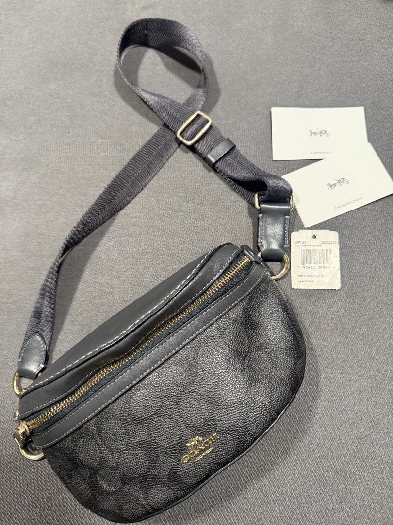 Authentic Coach Signature Canvas Belt Bag (Category: Luxury Bags & Wallets) located in Manila. Submitted by rcxyz (Listing ID 1443877786, Image 1). Description: - Authentic Coach Belt Bag - Signature Print (Black & Grey) - Signs of Usage in Gold Hardware Details - Adjustable Strap - Includes Care Cards & Original Tag - Bought from US Slightly negotiable .