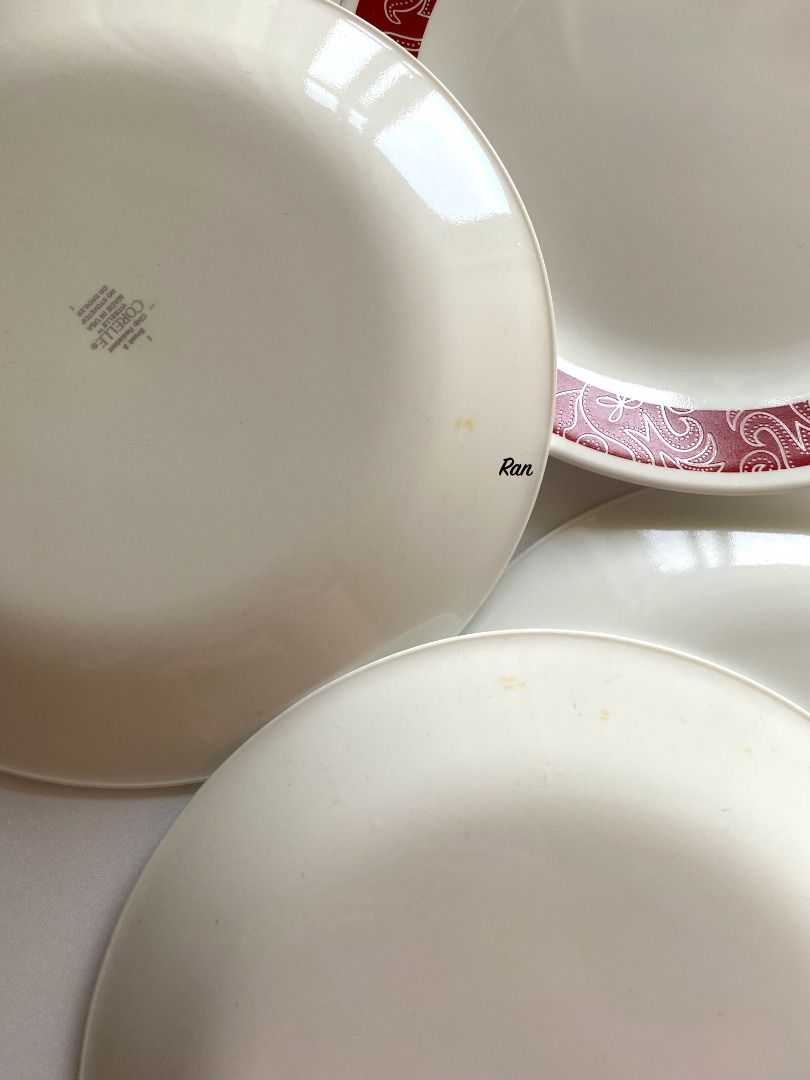 Corelle Dinner Plates 10-inch Dinnerware (selling as 4-piece set) (Category: Dinnerware & Cutlery) located in Manila. Submitted by randeclutters (Listing ID 1443747450, Image 3). Description: Corelle Dinner Plates 10-inch Dinnerware (selling as 4-piece set) - 10 inches / 26 cm - selling as 4-piece set (from diff Corelle collections) - preloved - with scratches & stains, normal signs of usage - no cracks, no chip - NOTE: one plate has minimal defo