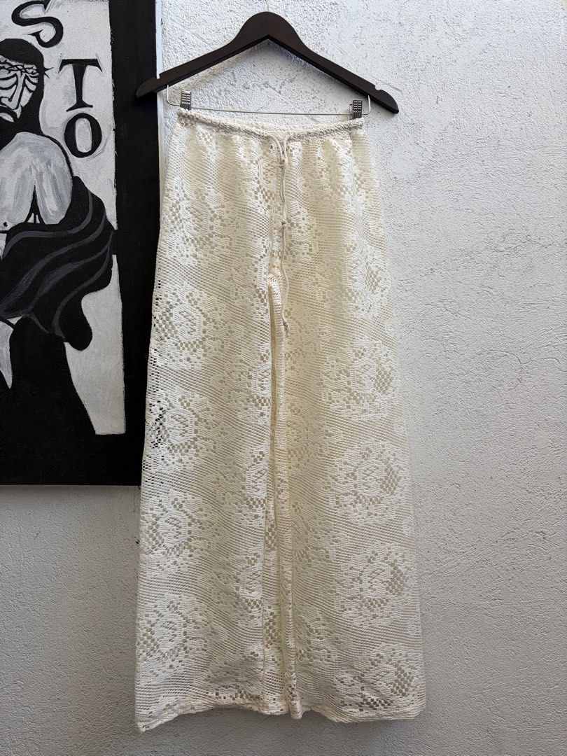 Cream Crochet Wide Leg Pants (Category: Other Bottoms) located in Davao. Submitted by shopwithrem (Listing ID 1443814364, Image 1). Description: Like new, worn once.