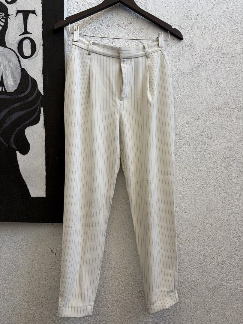 Cream Pinstripe Tailored Trousers (Category: Other Bottoms) located in Davao. Submitted by shopwithrem (Listing ID 1443814358, Image 1). Description: Condition: 7/10 With rust stain .