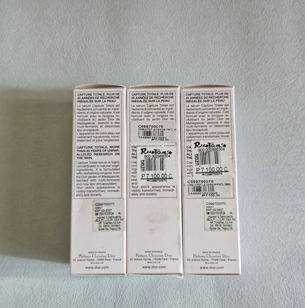 Dior Capture Totale Face Serum (Category: Face Care) located in Taguig. Submitted by vhienparfumerie (Listing ID 1443796750, Image 2). Description: Dior Capture Totale Le Serum 50ml Brand new. Boxed. .