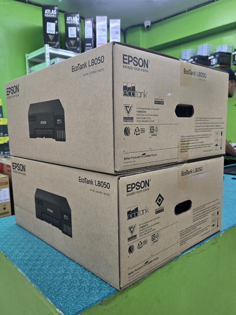 Epson EcoTank L8050 Wireless Photo Printer (Category: Printers, Scanners & Copiers) located in Manila. Submitted by love_reyn (Listing ID 1443808542, Image 1). Description: Epson EcoTank L8050 Wireless Photo Printer Bring your photos to life with the Epson EcoTank L8050, a high-performance 6-color ink tank printer designed for stunning photo and graphic printing. Perfect for photo printing businesses, souvenir shops, invitation and sticker printi