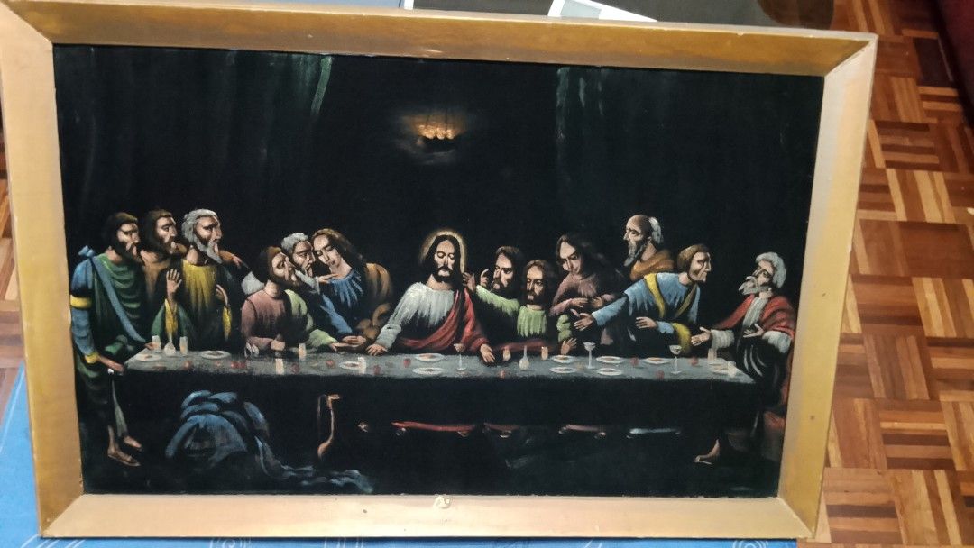 Framed "The Last Supper" Religious Painting (Category: Frames & Pictures) located in Quezon City. Submitted by ted80s (Listing ID 1443702147, Image 1). Description: Felt Paper Painting 23 x 35 inches needs better frame - Iconic 'The Last Supper' framed painting - Depicts Jesus and his disciples at the table - Features a light wood colored frame - Ideal for home decor or religious spaces - Comes ready to hang.