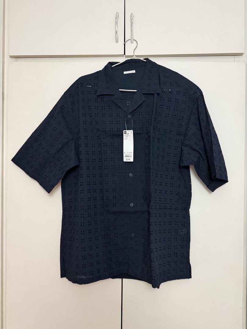 GU - Eyelet Short Sleeve Shirt [BNEW] (Category: Tshirts & Polo Shirts ) located in Muntinlupa City. Submitted by kfces (Listing ID 1443865714, Image 3). Description: - Eyelet polo shirts from GU - Available: Black, Navy, Brown, Cream - Button-up style, collar, chest pocket - Perfect for casual wear **Sold per item MOP: Gcash/ BPI.