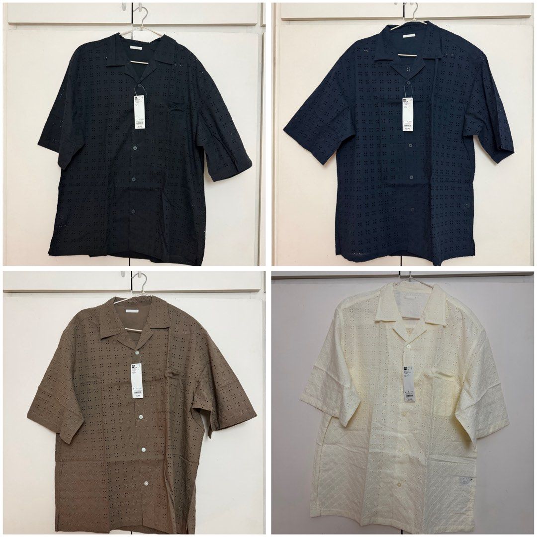 GU - Eyelet Short Sleeve Shirt [BNEW] (Category: Tshirts & Polo Shirts ) located in Muntinlupa City. Submitted by kfces (Listing ID 1443865714, Image 1). Description: - Eyelet polo shirts from GU - Available: Black, Navy, Brown, Cream - Button-up style, collar, chest pocket - Perfect for casual wear **Sold per item MOP: Gcash/ BPI.