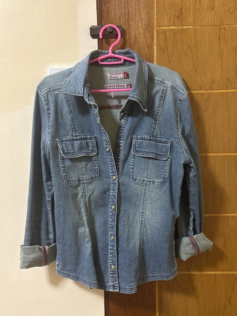 Guess Stretch Denim Long Sleeve Shirt Medium (Category: Longsleeves) located in Quezon City. Submitted by denclothes (Listing ID 1443836734, Image 1). Description: - Guess denim shirt - Long sleeves with button cuffs - Two chest pockets - Made with stretch denim for comfort - Button-up front - Great for casual wear.