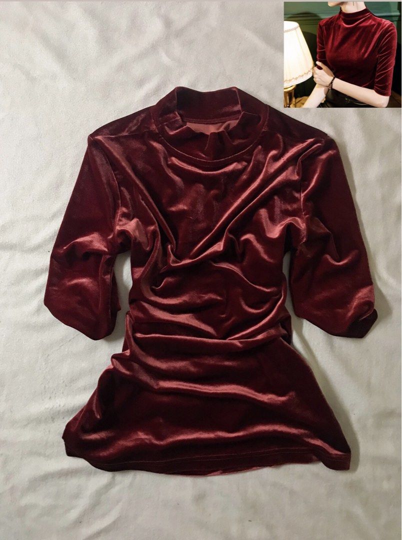 Half Turtleneck Maroon Velvet Top (Category: Others Tops) located in Manila. Submitted by juichiro (Listing ID 1443901610, Image 1). Description: Half Turtleneck Maroon Velvet Top - Like new condition - Size small Price: ₱120 Loc: Sampaloc, Manila Delivery fee should be shouldered by the buyer.
