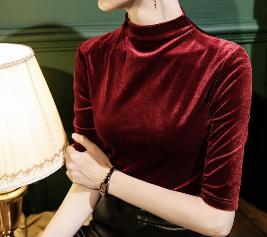 Half Turtleneck Maroon Velvet Top (Category: Others Tops) located in Manila. Submitted by juichiro (Listing ID 1443901610, Image 3). Description: Half Turtleneck Maroon Velvet Top - Like new condition - Size small Price: ₱120 Loc: Sampaloc, Manila Delivery fee should be shouldered by the buyer.