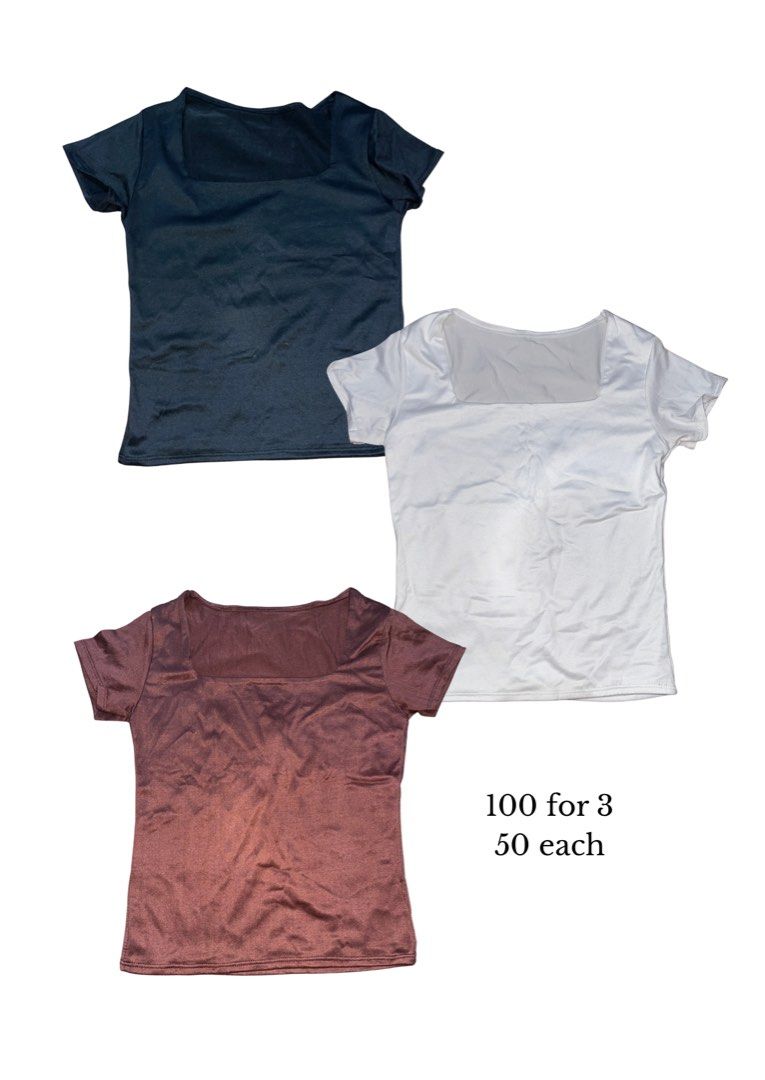 Halter Tops & Square Neck Tops Bundle Deals (Category: Others Tops) located in Manila. Submitted by declutter0_0 (Listing ID 1443782564, Image 2). Description: - Bundle of cute tops perfect for mixing and matching! - Includes 5 tops with different necklines: - 2 Halter Neck Tops (Pink, Grey) - 3 Square Neck Tops (Black, White, Brown) - Also includes 2 Cropped Tops: - 1 Polka Dot Cropped Top - 1 Striped Cropped Top - Great for creating versatile o