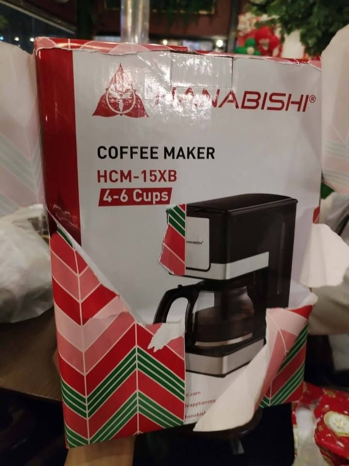 Hanabishi Coffee Maker HCM-15XB (4–6 cups) (Category: Coffee & Tea Tableware) located in Cavite. Submitted by angel.outfit (Listing ID 1443833474, Image 2). Description: Hanabishi Coffee Maker HCM-15XB (4–6 cups) Brand new SRP ₱1,096 Selling for ₱900 only.
