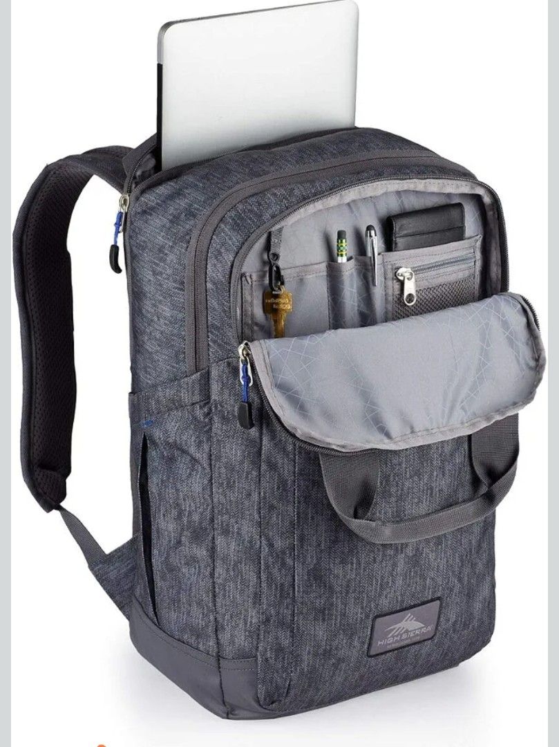 High Sierra Backpack - Dark Grey Heather with tag (Category: Backpacks) located in Caloocan City. Submitted by _preloved_bb (Listing ID 1443765132, Image 3). Description: - Dark grey heather backpack from High Sierra - Padded compartment specifically for your laptop - Multiple pockets for easy organization (front zip, side pockets) - Comfortable padded shoulder straps - Ideal for school, work, or travel.