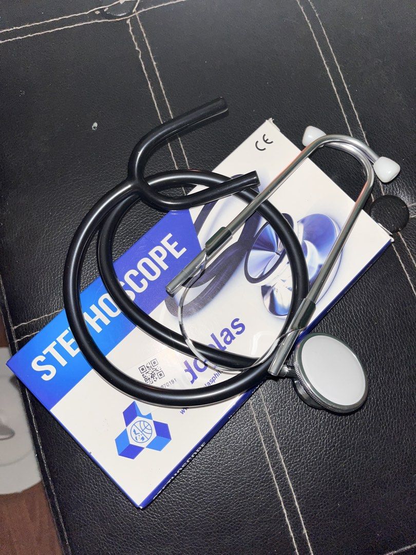 Indoplas Stethoscope (Category: Medical Supplies & Tools) located in Manila. Submitted by declutter0_0 (Listing ID 1443828464, Image 1). Description: - Indoplas stethoscope - Black tubing - Silver chestpiece - Comes with original packaging - Tested and working - Ideal for medical students and professionals.