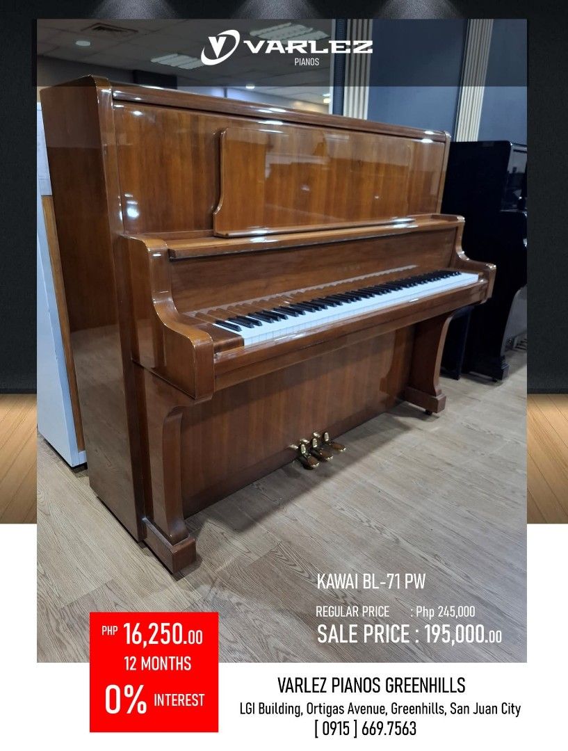 Kawai Upright Piano (Category: Musical Instruments) located in San Juan City. Submitted by cosmicwhale.e3e93c (Listing ID 1443739855, Image 2). Description: KAWAI Upright piano for sale. Great for practice or performance. Contact DM me for details and viewing. Located LGI BLDG ORTIGAS AVE. GREENHILLS SAN JUAN CITY at Varlez Pianos Greenhills..