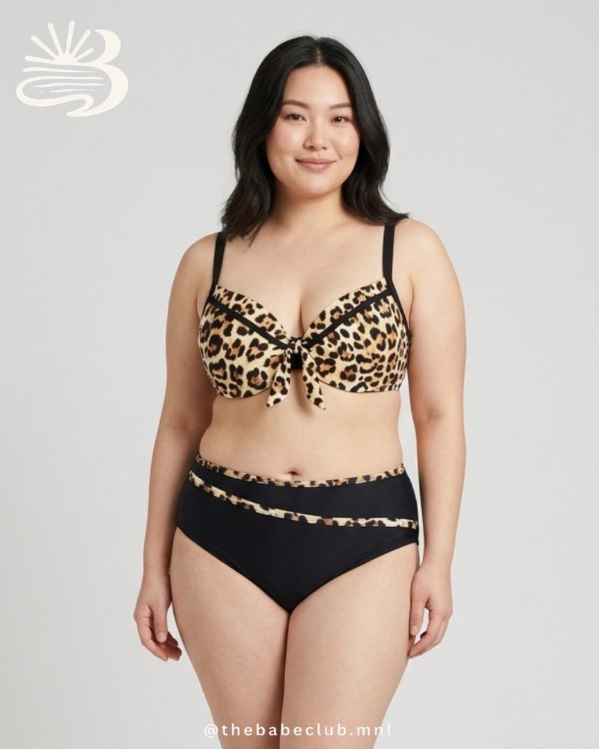 Leopard Print Bikini Set with Black High-Waisted Bottoms (Category: Bikinis & Swimsuits) located in Manila. Submitted by beaanikasc15079 (Listing ID 1443852516, Image 2). Description: - Adorable leopard print bikini set - Adjustable tie-front top - Matching high-waisted bottoms - Leopard print trim on bottoms - Ideal for beach or pool days - Get ready for summer!.