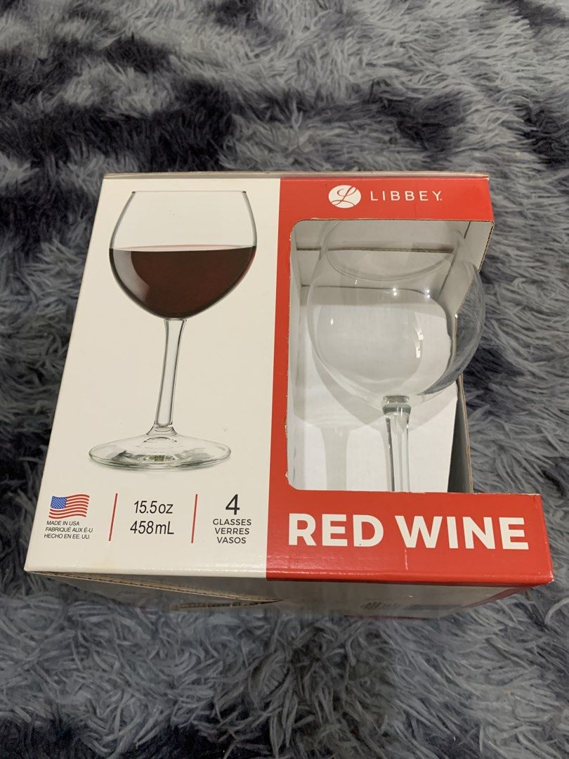 Libbey Red Wine Glasses Set of 4 (Category: Dinnerware & Cutlery) located in Los Banos. Submitted by hammy413 (Listing ID 1443763649, Image 1). Description: Libbey Red Wine Glass Set (4 pcs, 15.5 oz / 458 mL) 1100(Negotiable) Excellent condition, never used. Complete with original box. Meet up around Los Banos Laguna Shipping available. Buyer shoulders shipping fee. Feel free to message me if you have any questions or if you want a video of the i