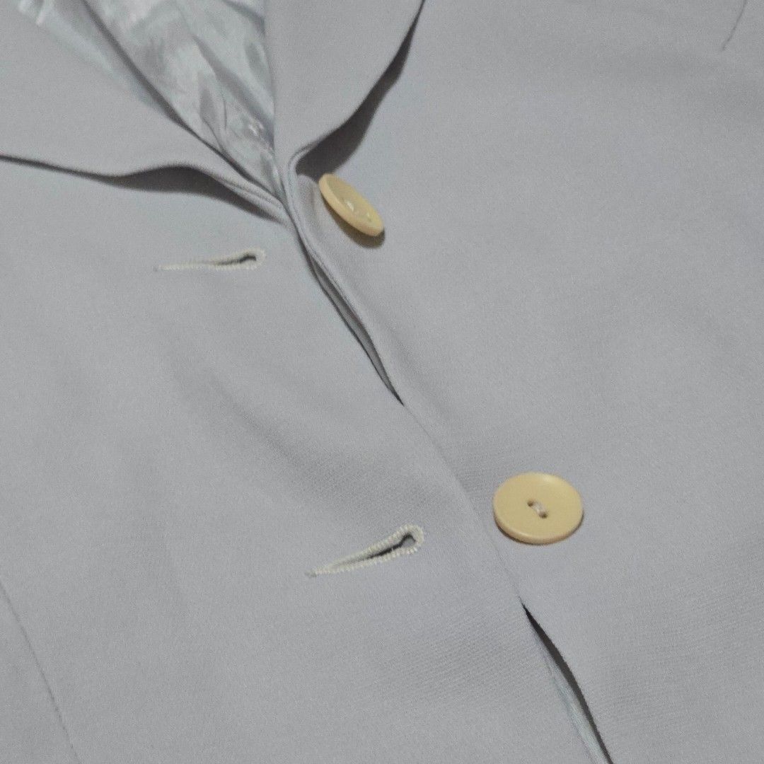 Light Grey Shoulder-Padded Short Sleeve Blazer Jacket Button Down Office Formal Blouse (Category: Blouses) located in Bulacan. Submitted by schangs (Listing ID 1443899362, Image 3). Description: size medium length 22in.