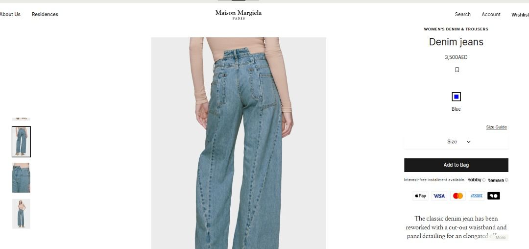 MAISON MARGIELA Blue Paneled Jeans (Category: Jeans) located in Baguio. Submitted by viibodegaaa (Listing ID 1443888502, Image 3). Description: Item: MAISON MARGIELA Blue Paneled Jeans Size: 38 Waist: 14’ Rise: 13’ Thigh: 11.5’ Inseam: 32’ Length: 40.5’ Leg opening: 12’ Price: 6880 .