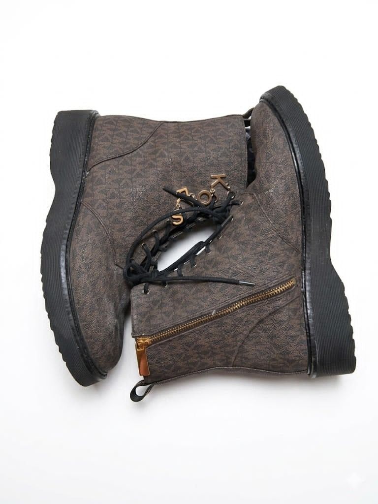 Michael Kors Lace-Up Zip Boots (Category: Boots) located in Quezon City. Submitted by dplgm (Listing ID 1443779386, Image 1). Description: - Michael Kors boots in brown . - Features both laces and a side zipper. - With original box.
