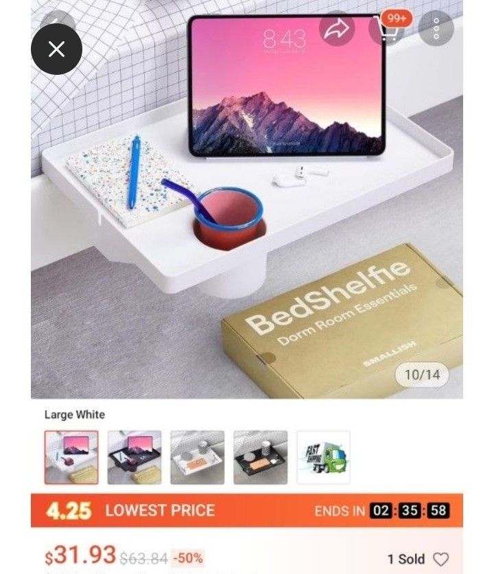 Multi-Functional Bedside Table Storage Rack (Category: Shelves, Cabinets & Racks) located in Singapore. Submitted by taehunlee (Listing ID 1443484470, Image 2). Description: - Convenient bedside storage solution - Easily mounts to your bed frame - Perfect for holding tablets, glasses, and mugs - Quality assured, made in Taiwan - Dimensions: 30.5cm x 22cm x 2.5cm - Leg length: 20cm, Base width: 15cm.