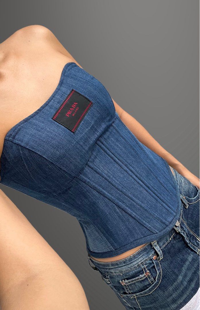 Prada Denim Tube Corset (Category: Others Tops) located in San Fernando. Submitted by aprillibaton (Listing ID 1443771576, Image 2). Description: Measurements: Bust : 32-35 inches Waist: 24-27 inches Adjustable back with eyelets.