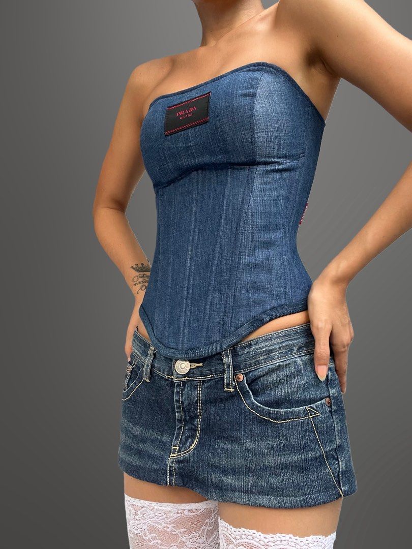 Prada Denim Tube Corset (Category: Others Tops) located in San Fernando. Submitted by aprillibaton (Listing ID 1443771576, Image 1). Description: Measurements: Bust : 32-35 inches Waist: 24-27 inches Adjustable back with eyelets.