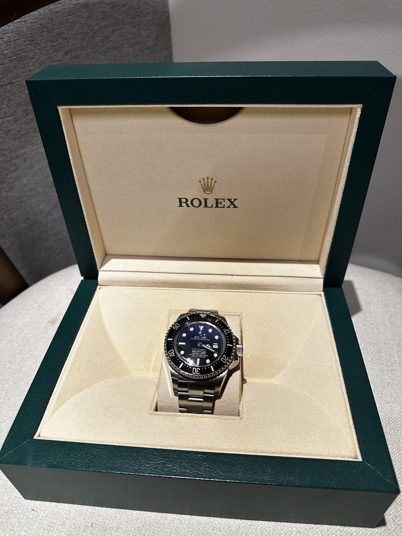 Pre Owned Rolex Oyster Deepsea James Cameron 116660 Blue Dial Automatic Steel Casing Bracelet (Full set) (Category: Watches) located in Singapore. Submitted by shirleyclt (Listing ID 1443860583, Image 2). Description: - Rolex Oyster Perpetual Sea-Dweller Deepsea - Comes with original box and card - Includes guarantee manual - A professional-grade dive watch - Ready for its new owner Model: 116660 Also known as: Oyster Deepsea James Cameron Case s