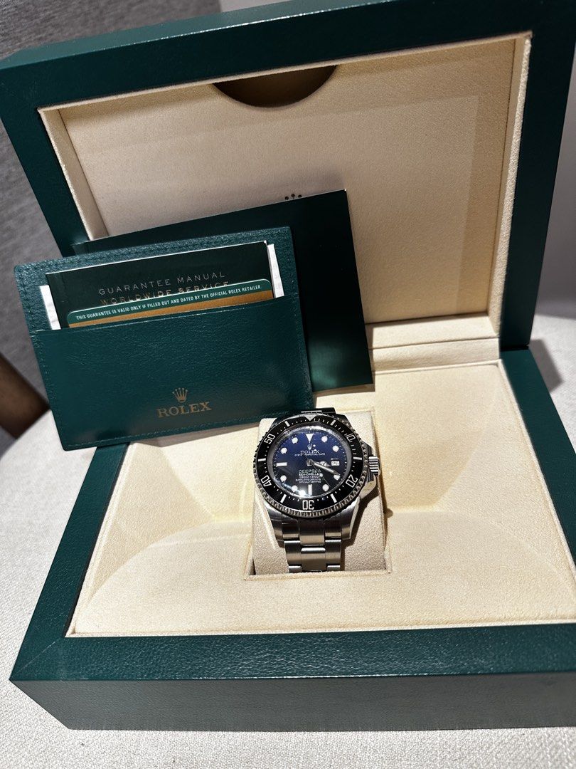 Pre Owned Rolex Oyster Deepsea James Cameron 116660 Blue Dial Automatic Steel Casing Bracelet (Full set) (Category: Watches) located in Singapore. Submitted by shirleyclt (Listing ID 1443860583, Image 3). Description: - Rolex Oyster Perpetual Sea-Dweller Deepsea - Comes with original box and card - Includes guarantee manual - A professional-grade dive watch - Ready for its new owner Model: 116660 Also known as: Oyster Deepsea James Cameron Case s