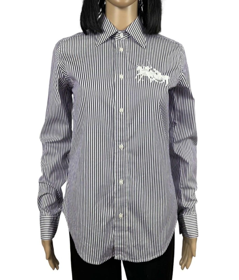 Ralph Lauren Sport Women's Vintage Navy Striped Button Up Shirt(Size 6) (Category: Women's Clothes) located in Sydney. Submitted by desirably (Listing ID 1443892956, Image 1). Description: Ralph Lauren Sport Women's Vintage Navy Striped Button Up Shirt with Embroidered Double Pony Logo(Size 6, 165/92A) for $80. 100% Authentic. Worn lightly&in excellent condition. Chic and classic piece - wonderful to be dressed up or down! 100% Cotton Pick up fro
