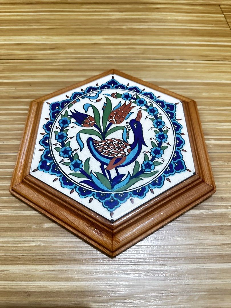 Rare Hexagonal Ceramic Tile Art with Wooden Frame (Category: Frames & Pictures) located in Taguig. Submitted by seek_and_ship (Listing ID 1443891586, Image 2). Description: Rare Hexagonal Turkish Iznik Ceramic Tile – Framed Wood Wall Art / Decor Bring a timeless piece of Middle Eastern artistry into your home.For sale is a beautiful, geometrically unique hexagonal ceramic tile inspired by traditional Turkish Iznik and Ottoman craftsmanship. Safel