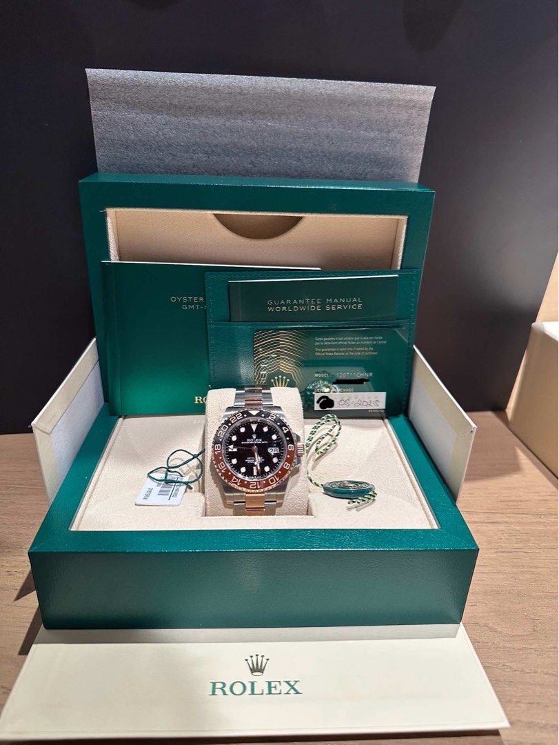 Rolex GMT-Master II Two-Tone Watch (Category: Luxury Watches) located in Quezon City. Submitted by fywdistribution (Listing ID 1443829403, Image 1). Description: - Rolex GMT-Master II - Two-tone stainless steel and 18k gold construction - Classic black dial - Iconic red and black 'Coke' bezel - Includes original box and papers - Purchase date: may 2025 - Ideal for frequent travelers and everyday luxury With sales invoice all stickers intact BNEW 